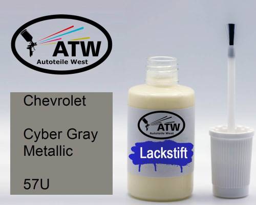 Chevrolet, Cyber Gray Metallic, 57U: 20ml Lackstift, von ATW Autoteile West.